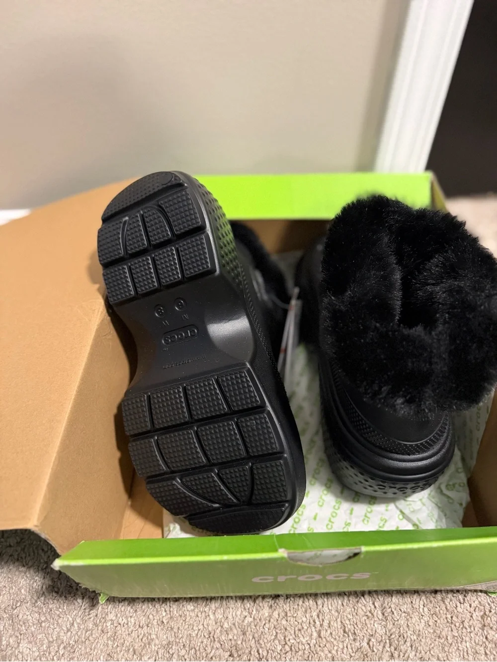 CROCS Black Faux-Fur Cuff Winter Clog Boots